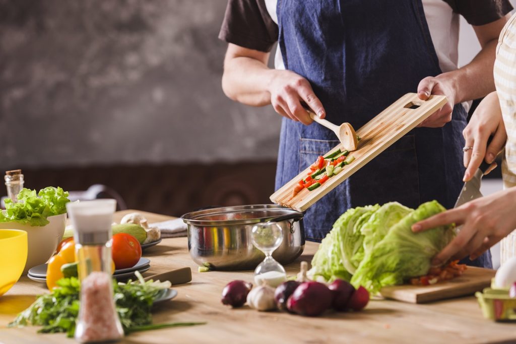 cooking together at home
